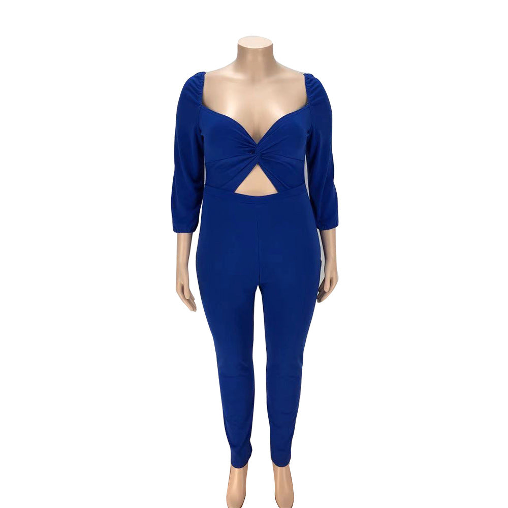 BamBam Plus Size Women Sexy Solid Cut Out Jumpsuit - BamBam Clothing