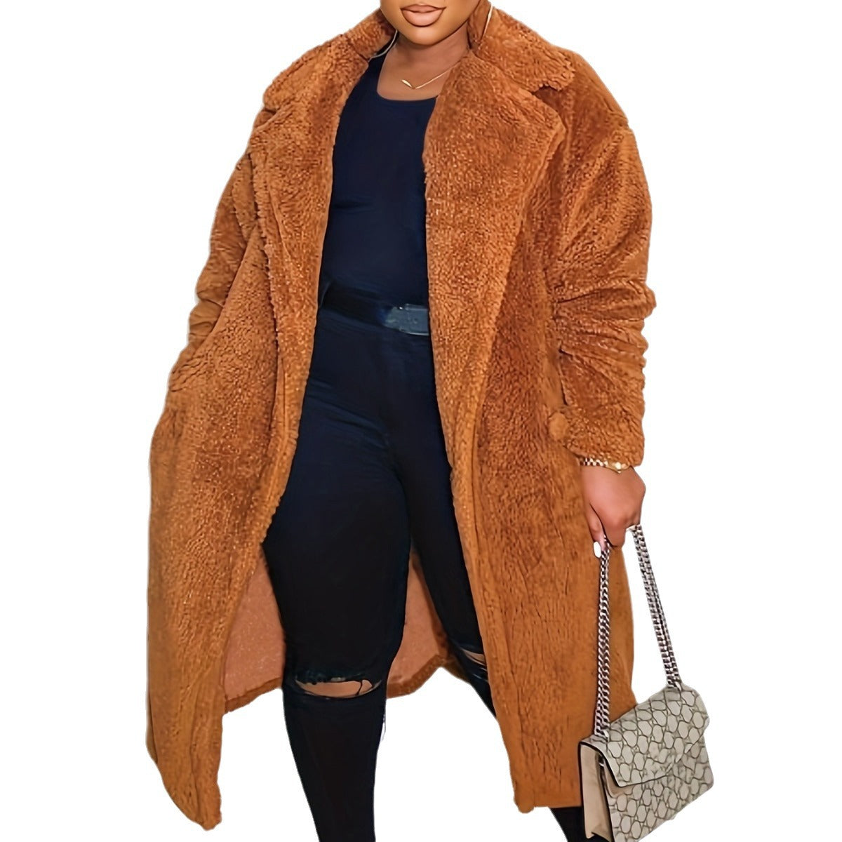 BamBam Women's Autumn And Winter Fleece Turndown Collar Long Sleeve Plus Size Jacket - BamBam