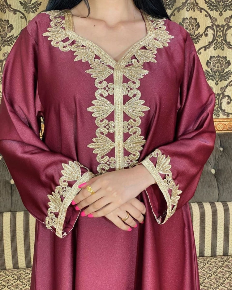 BamBam Arab Dubai Arab Middle East Turkey Morocco Islamic Clothing Kaftan Abaya Embroided Muslim Dress - BamBam