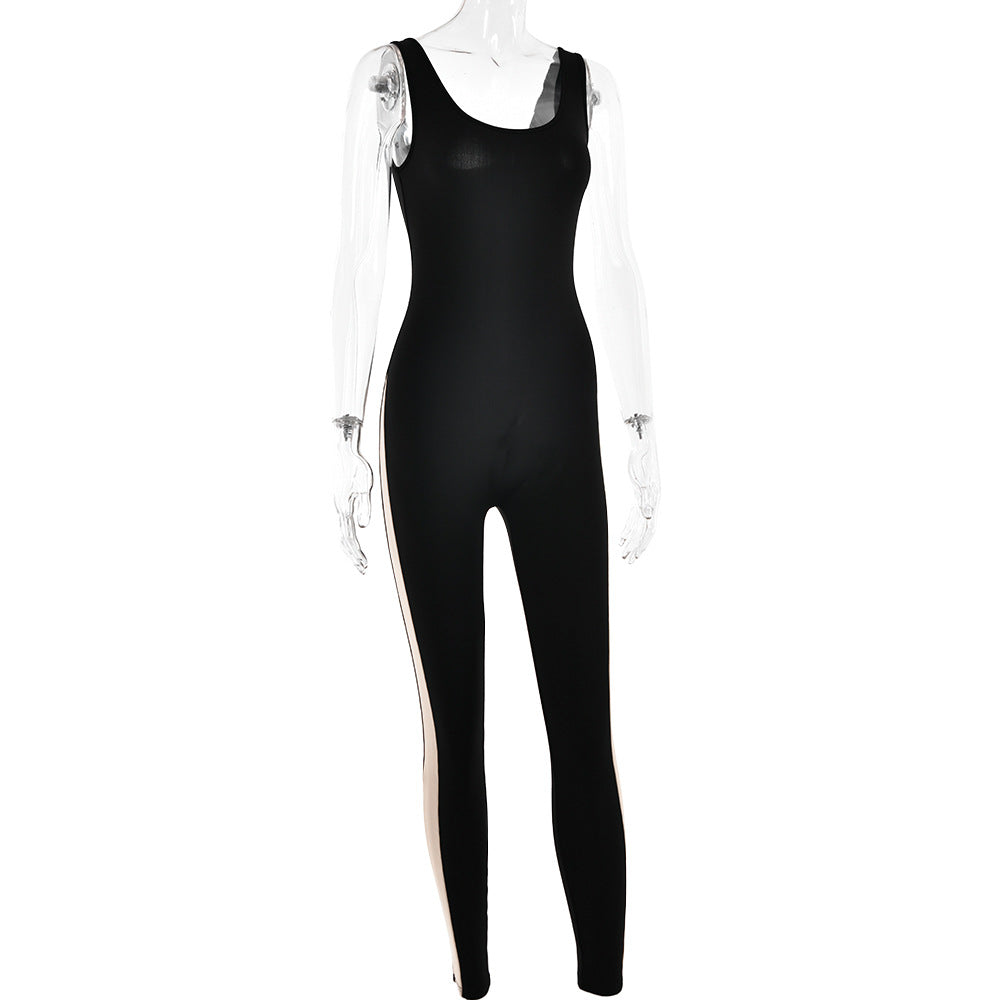 BamBam Shapewear Sexy Style Patchwork Low Back Slim Fitted Sports Jumpsuit - BamBam Clothing