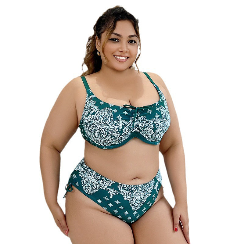 BamBam Women's Plus Size Retro Print Two Piece Bikini Swimsuit - BamBam