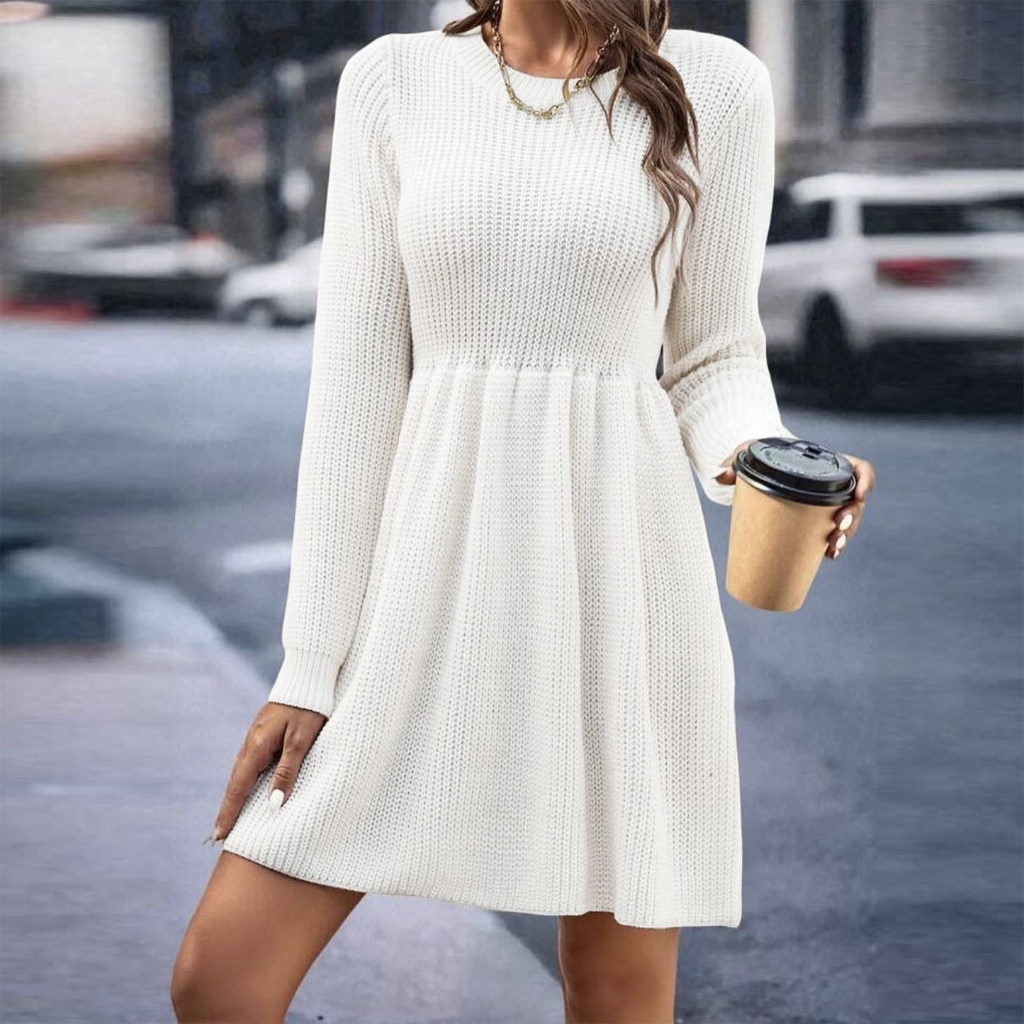 BamBam Autumn And Winter Women's Solid Color Sweater Dress - BamBam