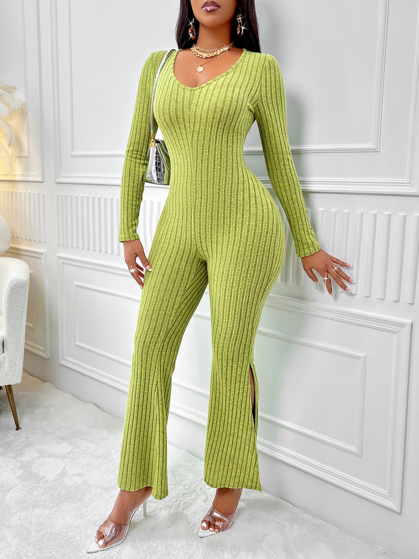 BamBam Women Fall/Winter Solid Round Neck Long Sleeve Jumpsuit - BamBam Clothing