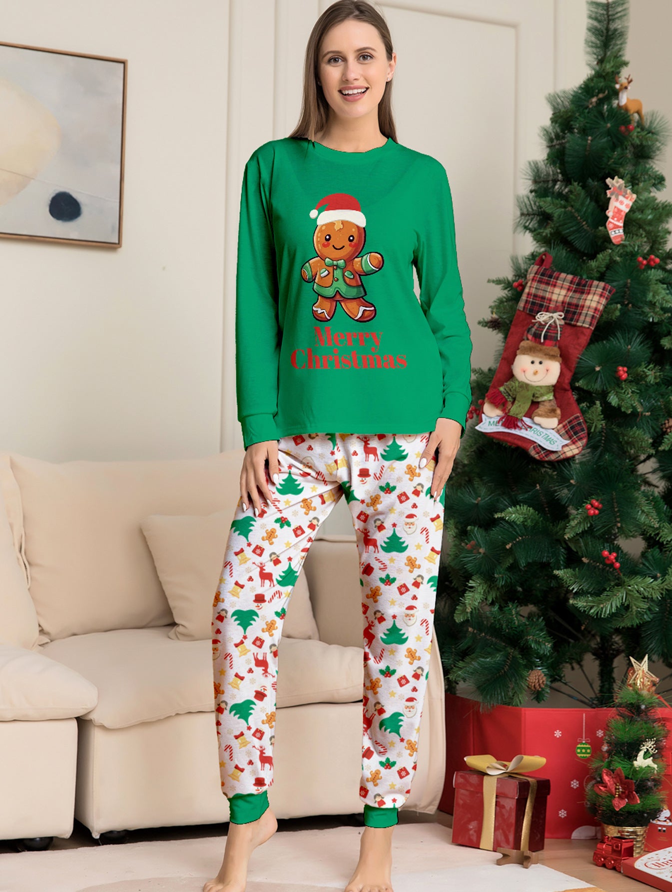 BamBam Christmas Cartoon Printed Parent-Child Family Pajamas Set - BamBam