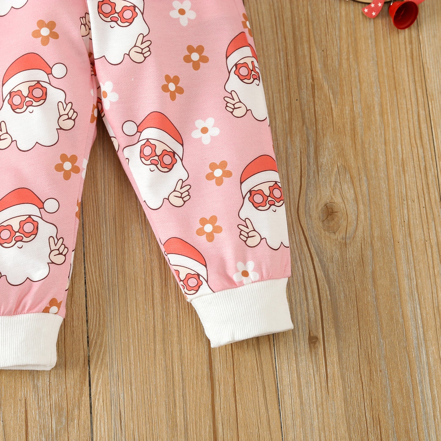 BamBam Christmas Girl cartoon Santa Claus printed long-sleeved Top and Pant two-piece set - BamBam