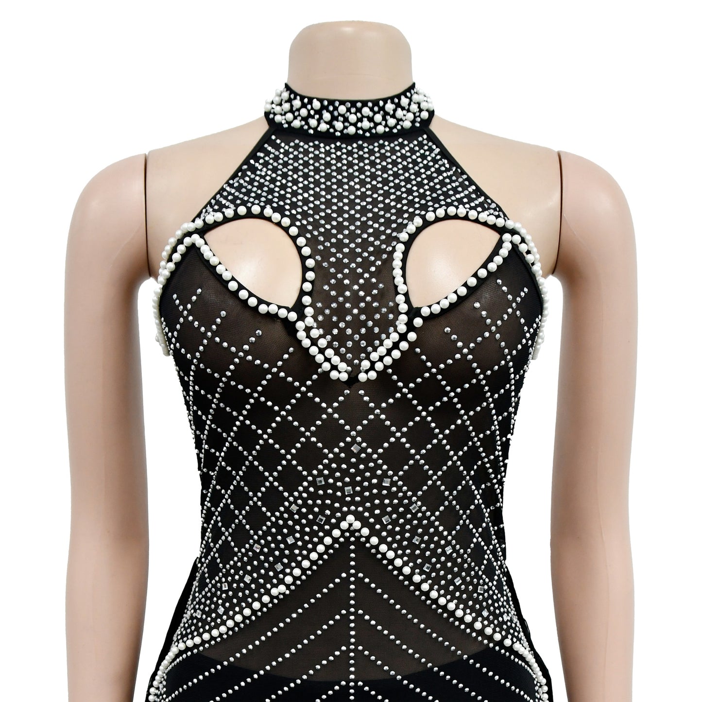 BamBam Women Solid mesh Beaded Dress - BamBam Clothing Clothing