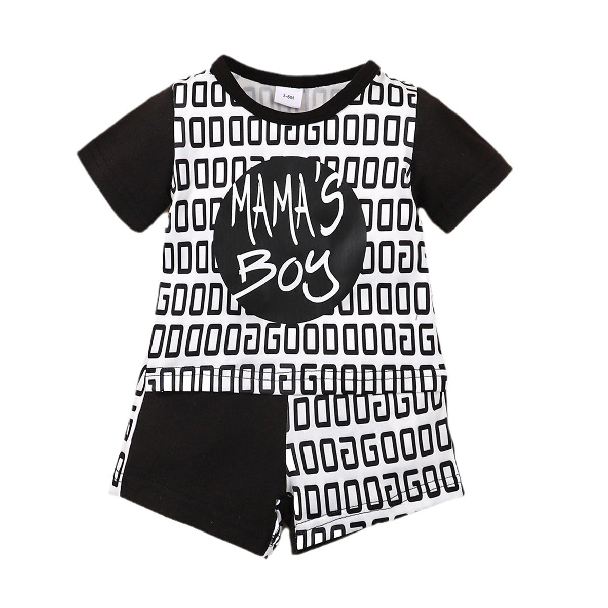 BamBam Boy Letter Printed Short Sleeve Top + Printed Shorts Two-piece Set - BamBam