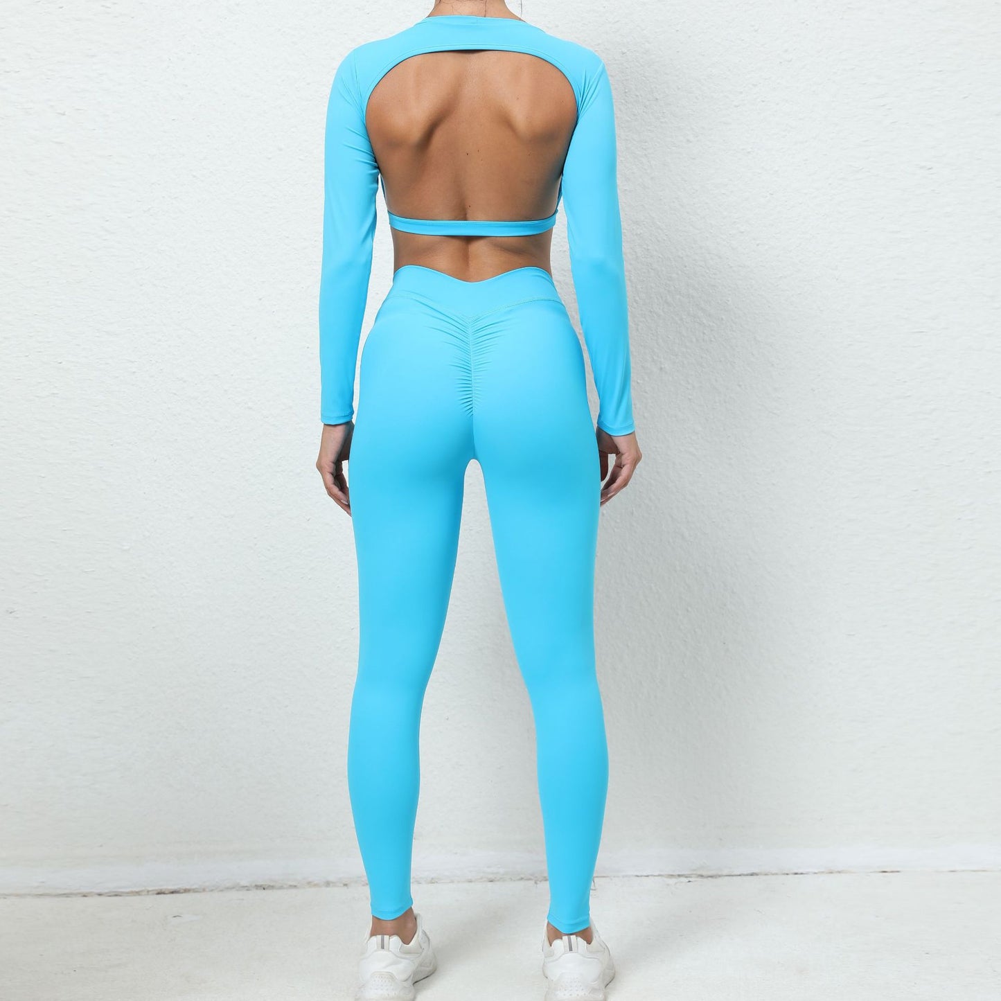 BamBam Women Backless Long Sleeve Top and Yoga Pants Quick-Drying Sports Two-piece Set - BamBam