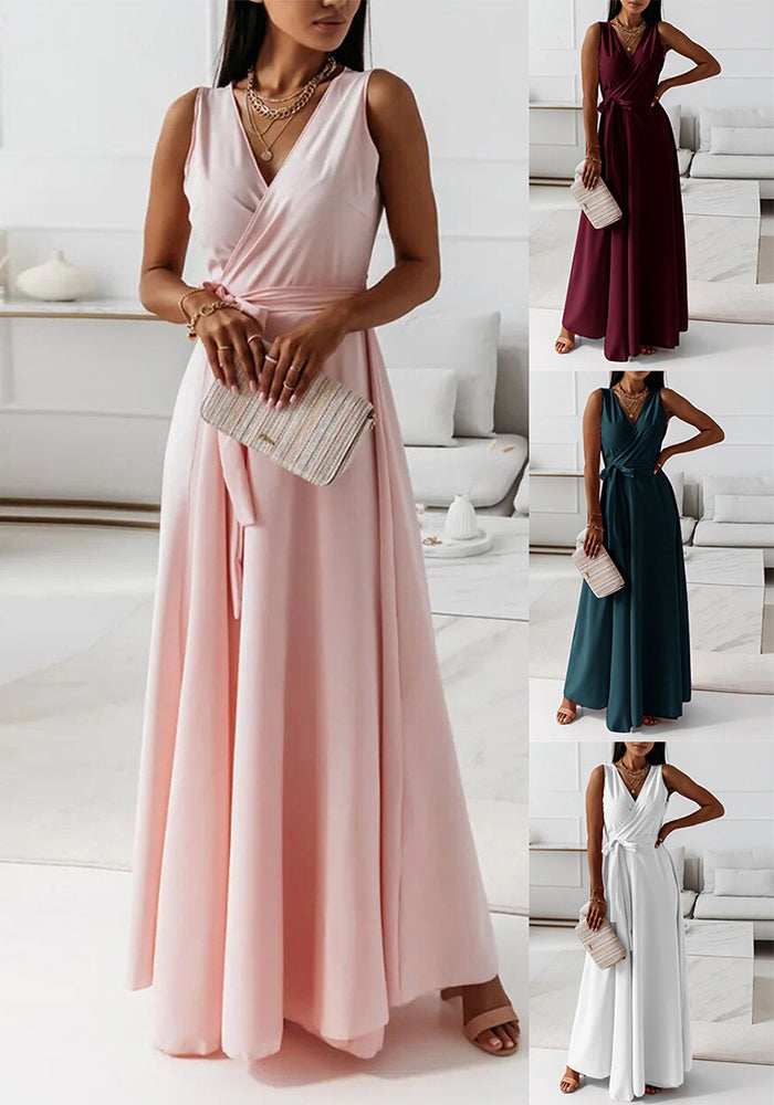 Women Solid V-Neck Maxi Dress