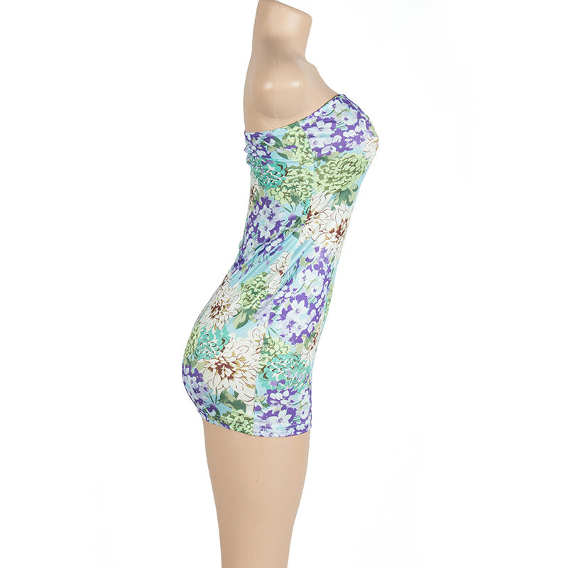 BamBam Summer Sleeveless Fashion Print Strapless High Waist Bodycon Dress - BamBam Clothing