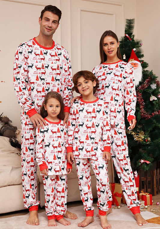 Christmas Family Wear Letter Cartoon Deer Printed Home Clothes Pajama Two-piece Set