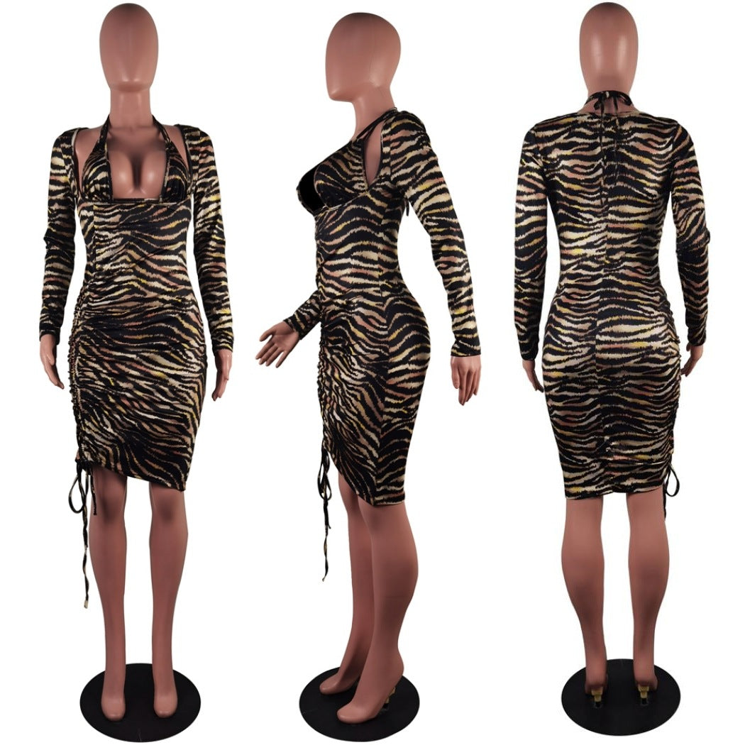 BamBam Autumn And Winter Women's Fashionable And Sexy Print Dress Two-Piece Set - BamBam Clothing