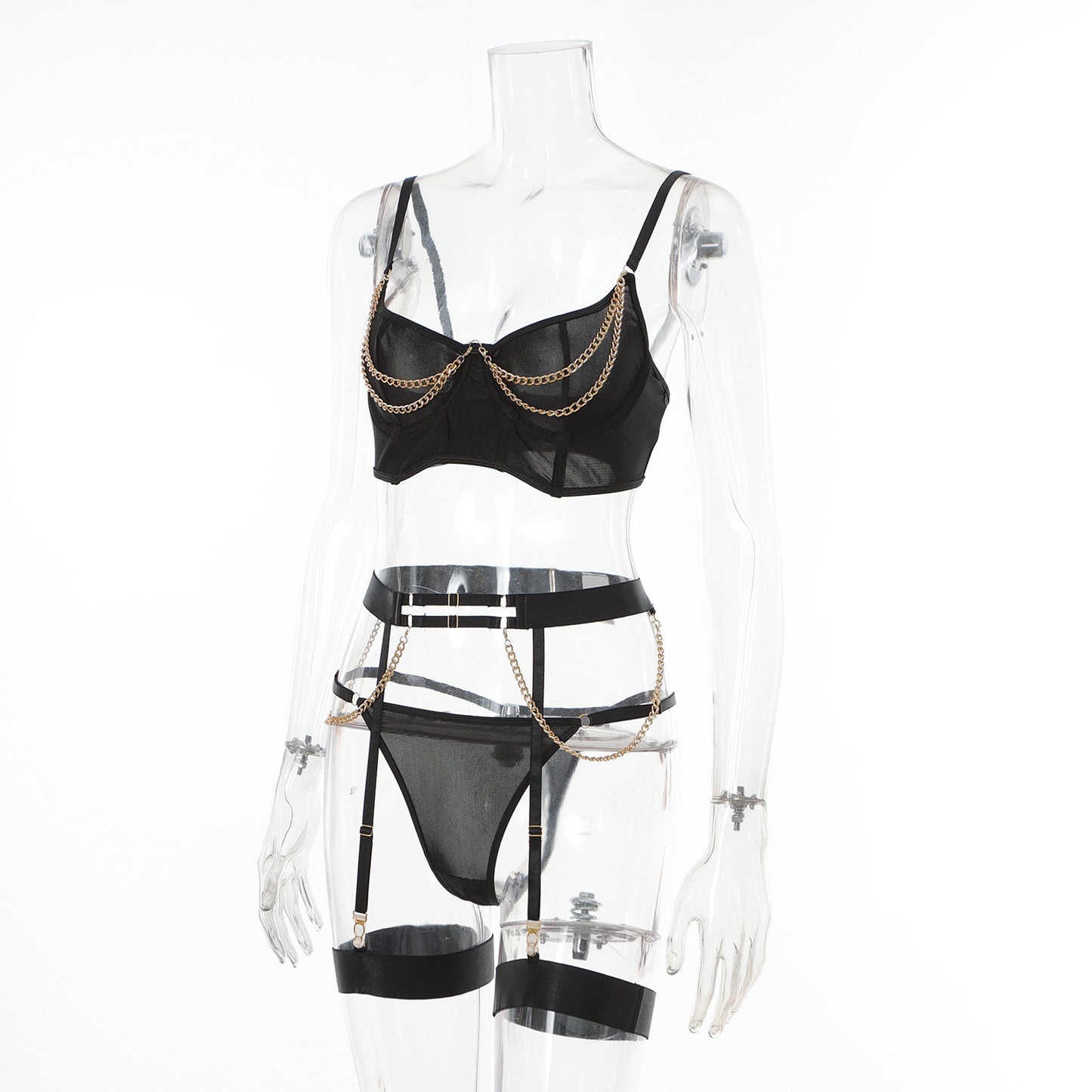 BamBam Women Metal Chain Trim laceSexy Lingerie Set - BamBam