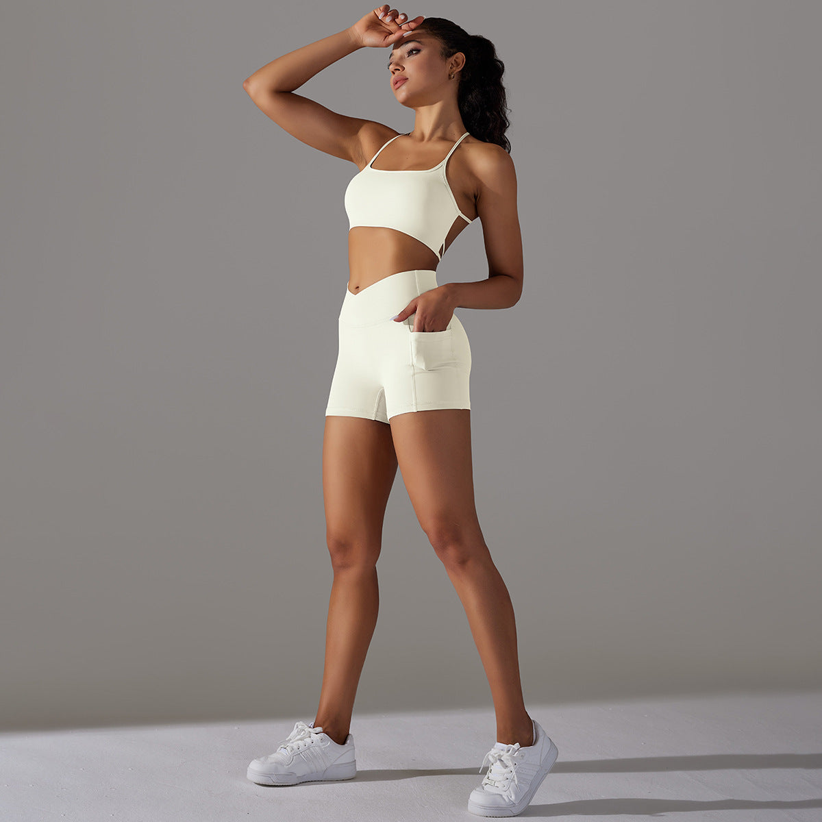 BamBam Women Breathable High Stretch Yoga Bra Tank Top and Shorts Yoga Clothing Two-Piece Set - BamBam
