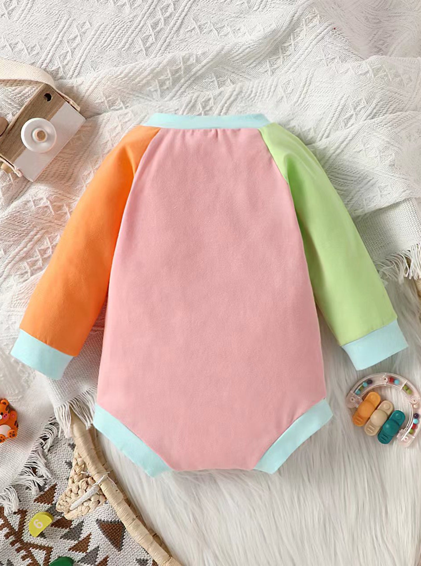 BamBam Baby Girl long sleeve color block romper - BamBam