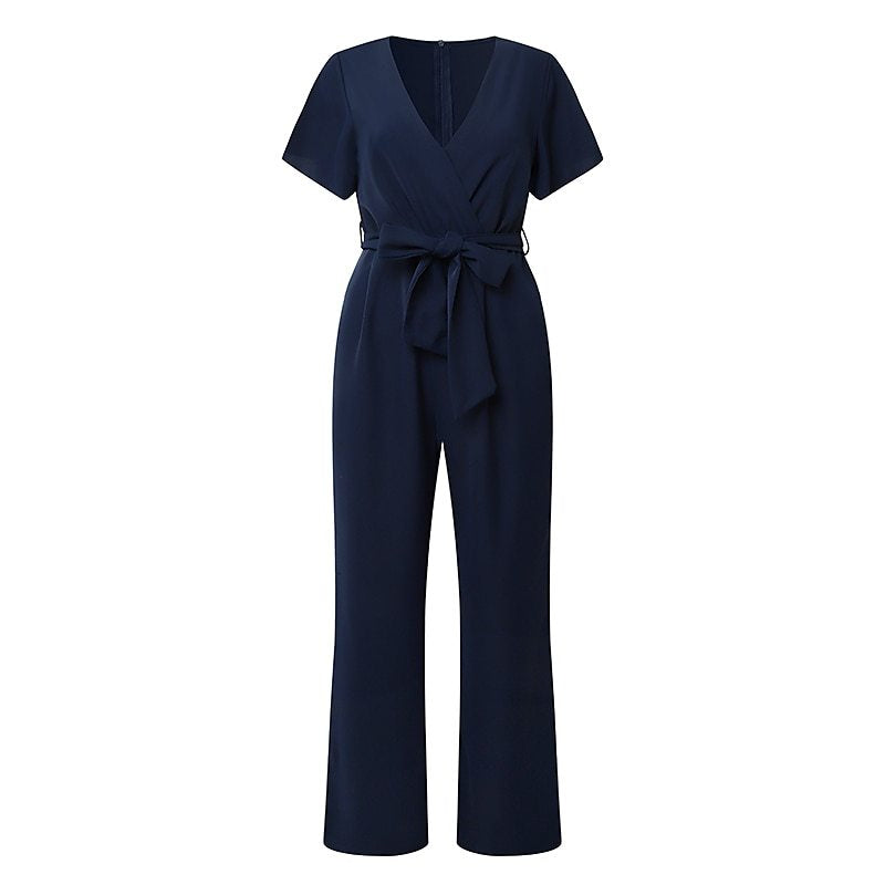 BamBam Summer Women V-neck tie short-sleeved Jumpsuit - BamBam Clothing