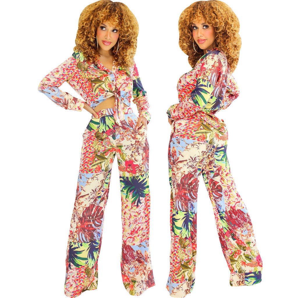 BamBam Sexy Fashion Digital Print Two-Piece Pants Set - BamBam