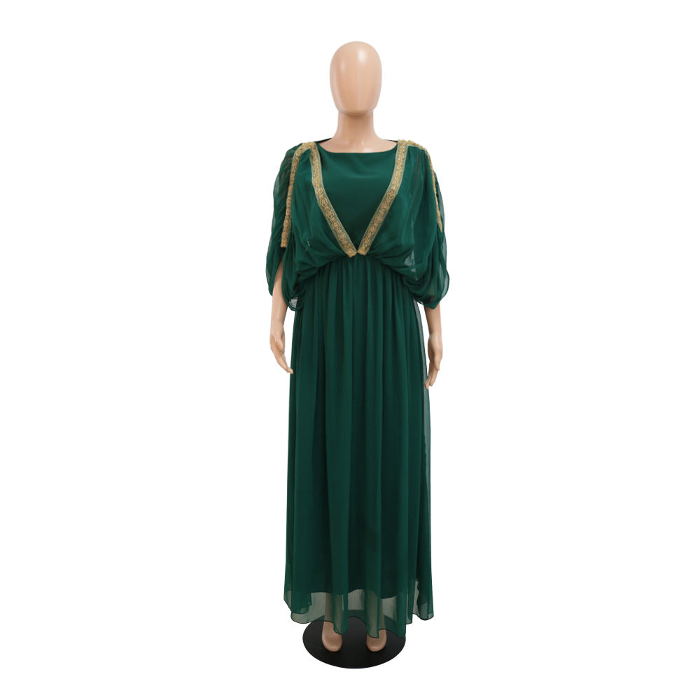 BamBam muslim eid chain webbing pearl chiffon pleated robe summer dress skirt - BamBam