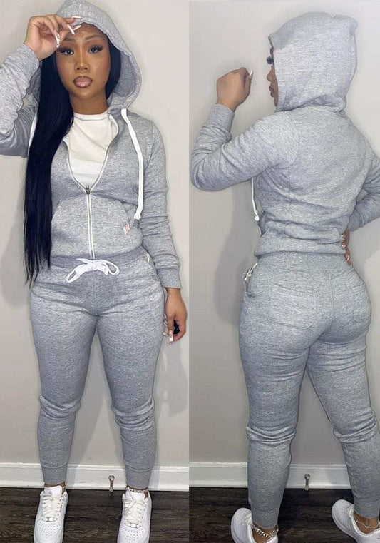 Women Sports Casual Solid Hoodies and Pant Two-piece Set