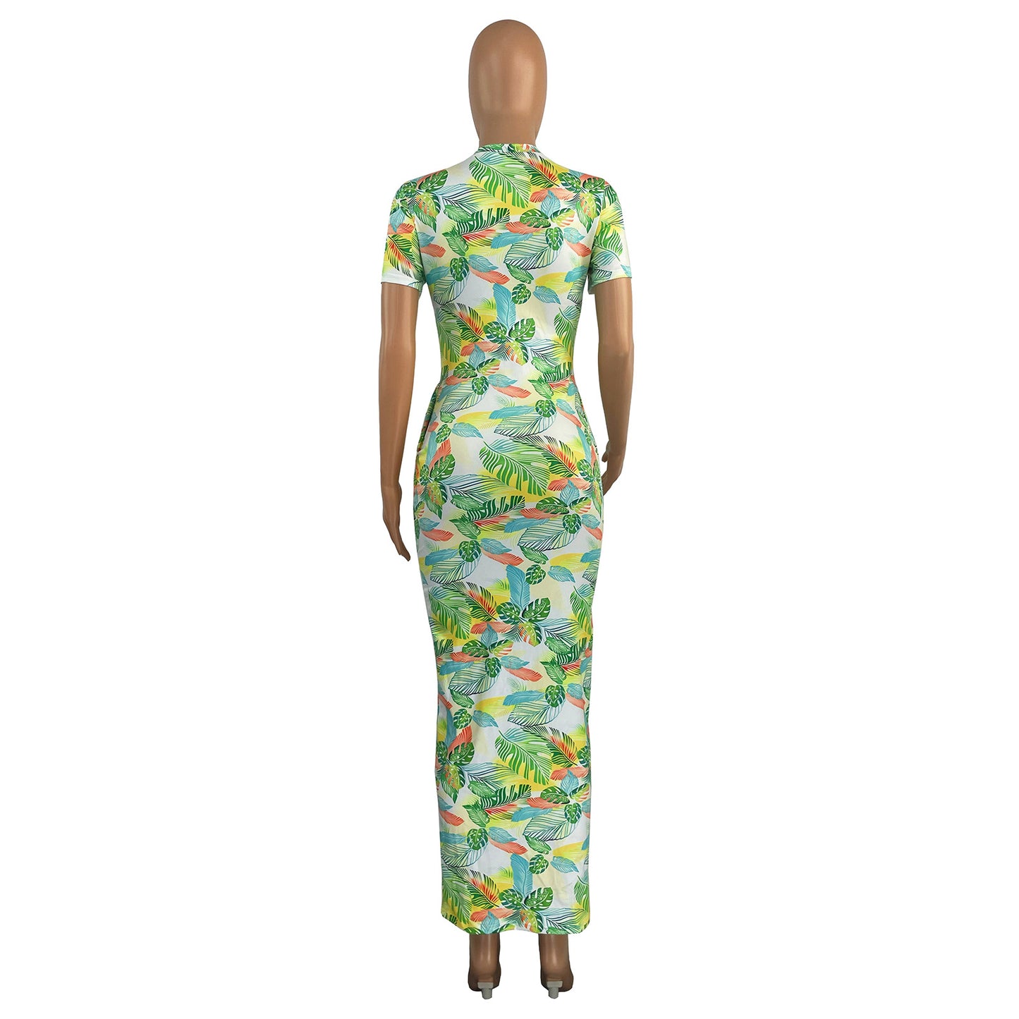 BamBam Ladie Casual Round Neck Side Pocket Short Sleeve Printed Maxi Dress for Women - BamBam