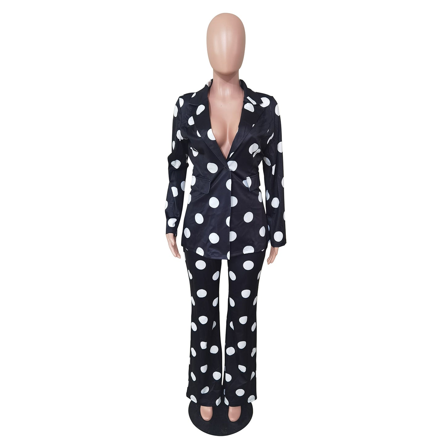 BamBam Women's Fashion Casual Polka Dot Print Blazer Pants Two Piece Suit - BamBam Clothing