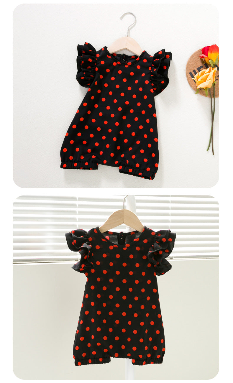 BamBam Baby Girl Round Neck Polka Dot Romper - BamBam