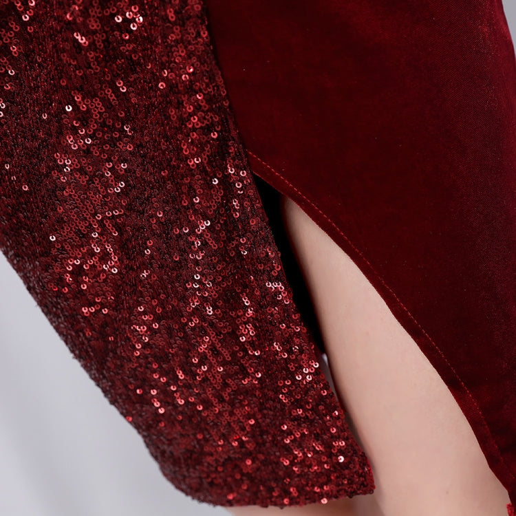 BamBam Autumn Formal Red Patch Sequin Wrap Cocktail Dress - BamBam Clothing