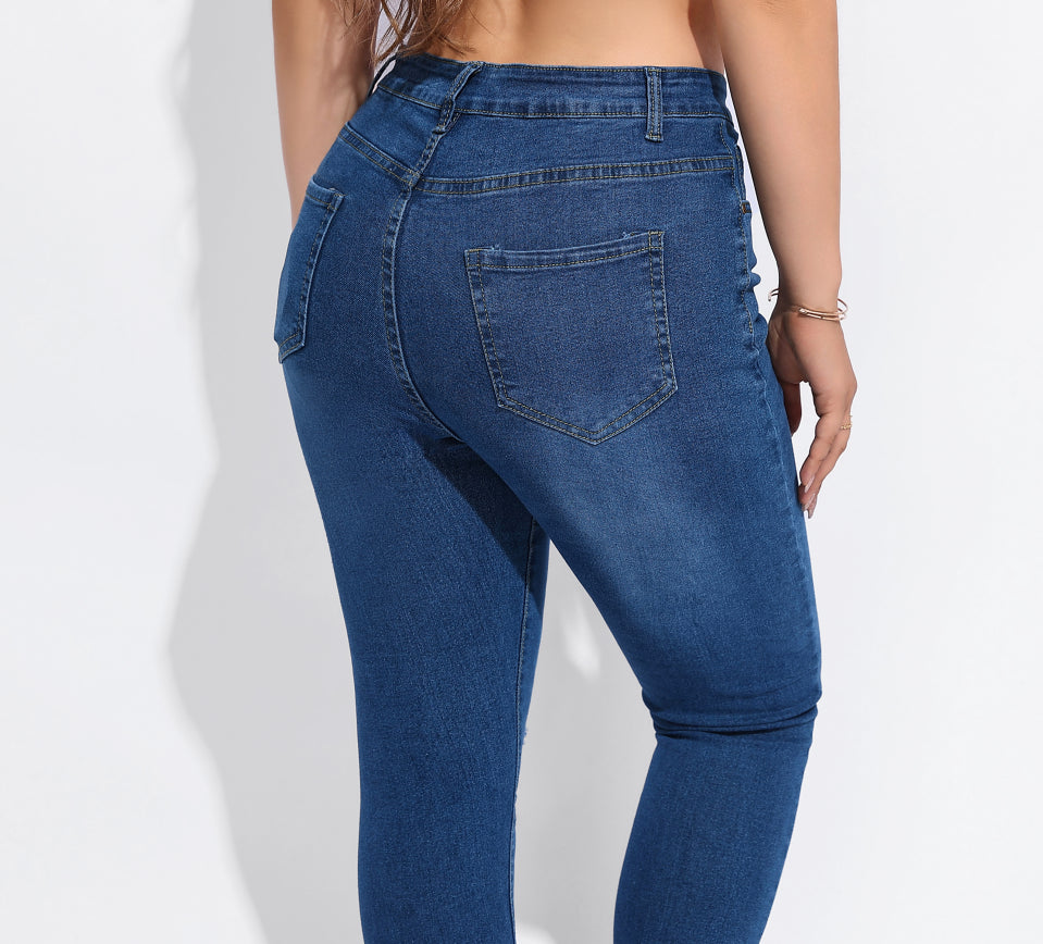 BamBam Plus Size Women Stretch Ripped Denim Pants - BamBam