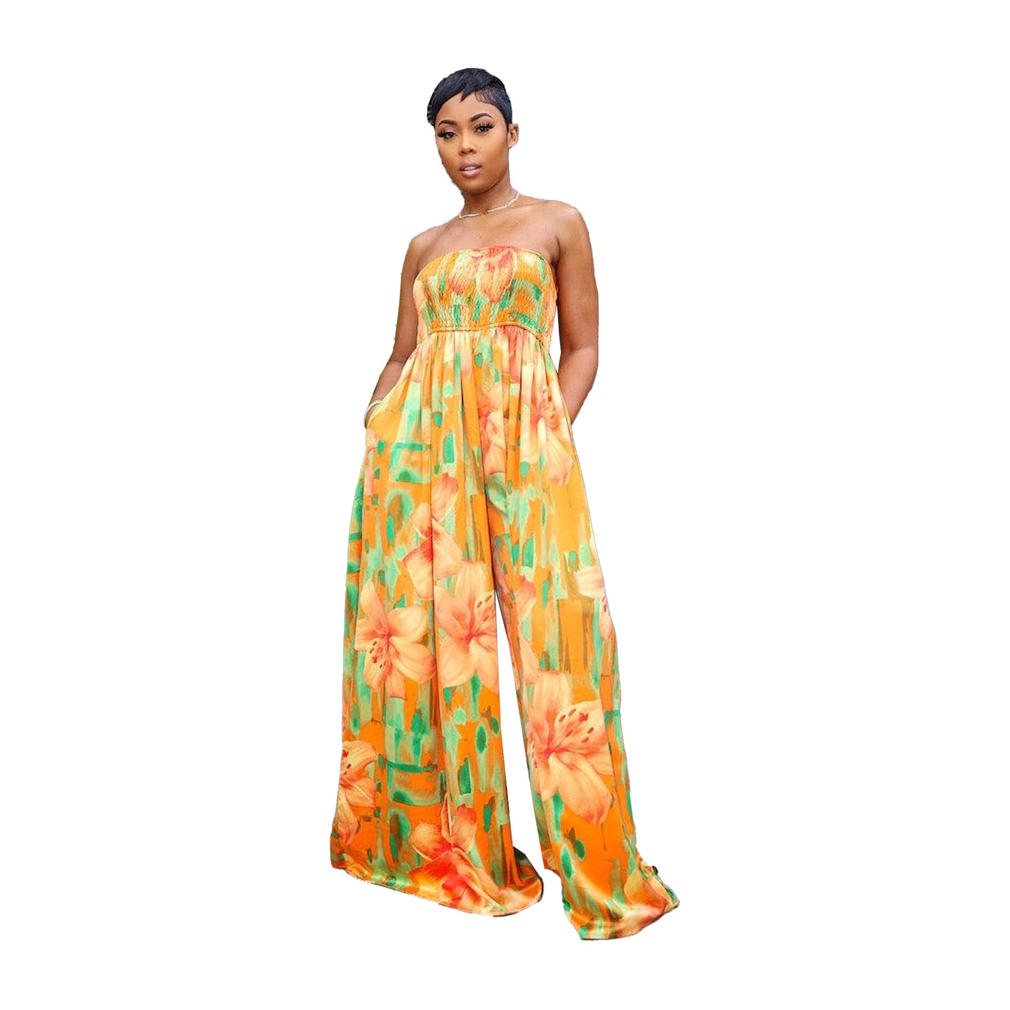 BamBam Sexy Slim Print Strapless Loose Wide Leg Jumpsuit - BamBam Clothing