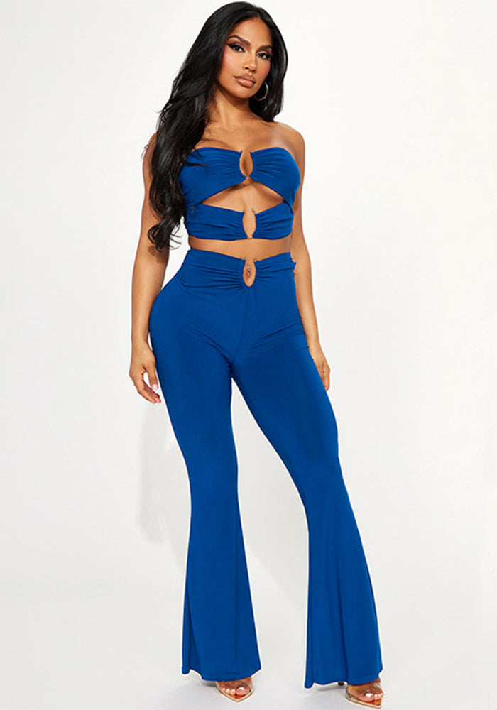 Women's Summer Cutout Tank Top Bell Bottom Pant Set