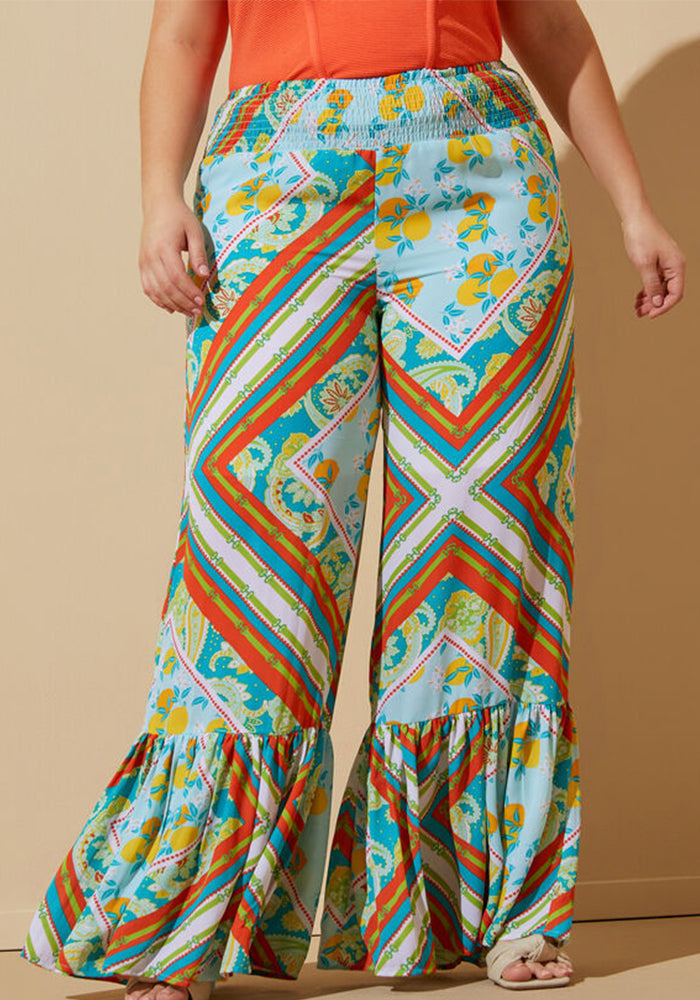 Plus Size Summer Print Wide Leg Pants