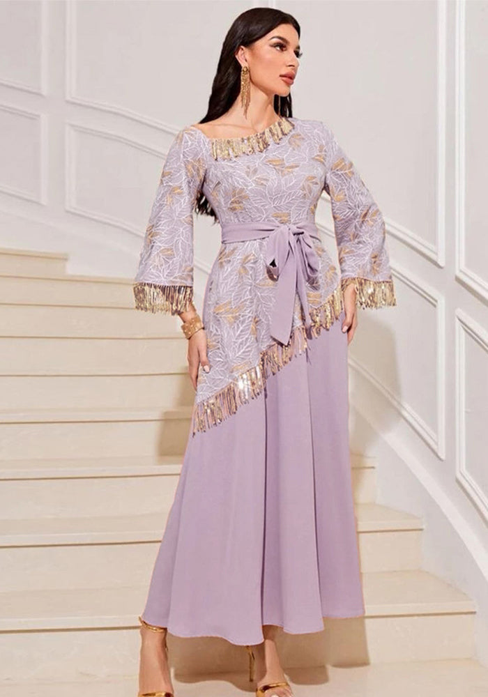 Kaftan Dress Sequined Tassel Zippered Embroidered Robe Dress