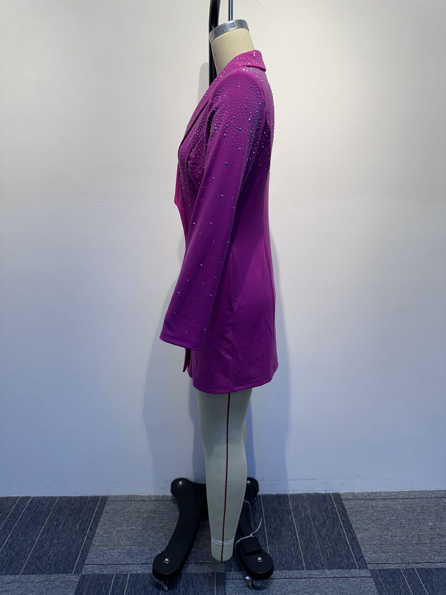 BamBam Sexy Solid Color Beaded Slim Waist Long-Sleeved Blazer Dress - BamBam Clothing