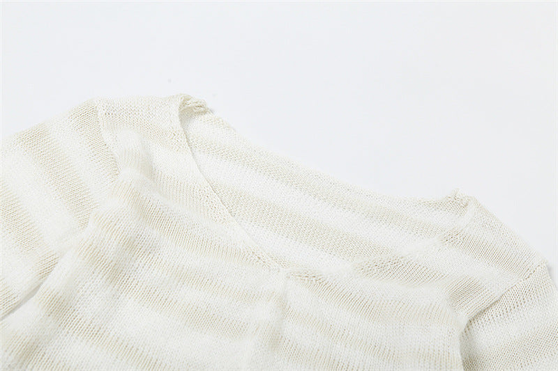 BamBam Fall Women sexy long-sleeved knitting slit See-Through Crop Top - BamBam