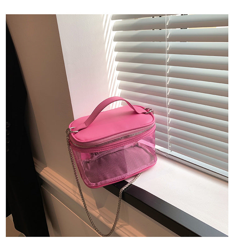 BamBam Women summer transparent jelly bag portable shoulder Messenger cosmetic bag wash bag - BamBam