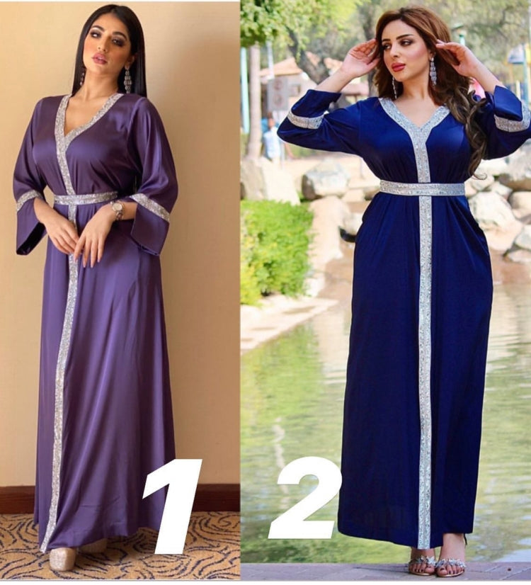 BamBam Arab Dubai Arab Middle East Turkey Morocco Islamic Clothing Kaftan Abaya Embroided Muslim Dress Blue - BamBam
