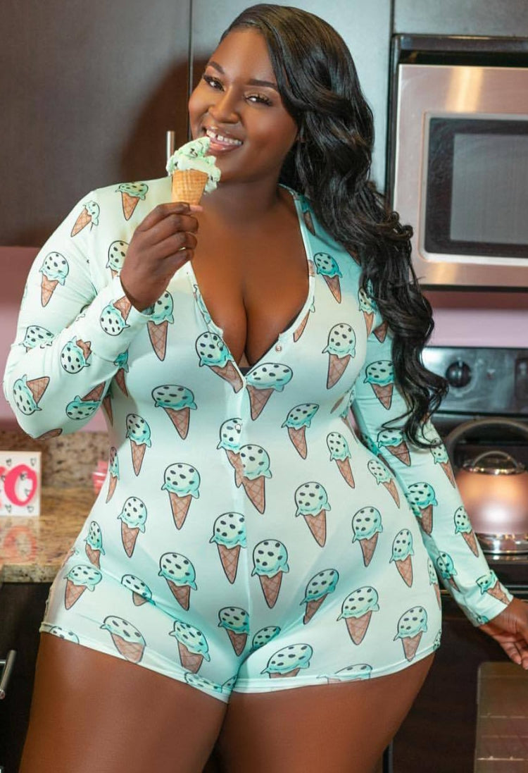 Spring Plus Size Cute Print Long Sleeve Lounge Rompers