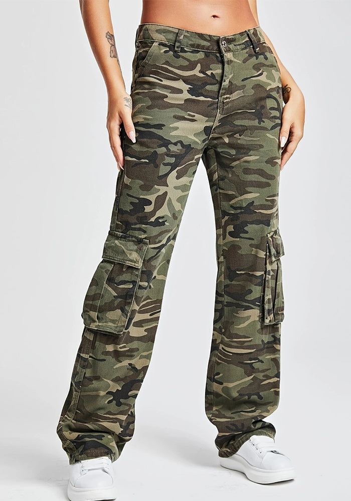 Women Camo Cargo Loose Denim Pants