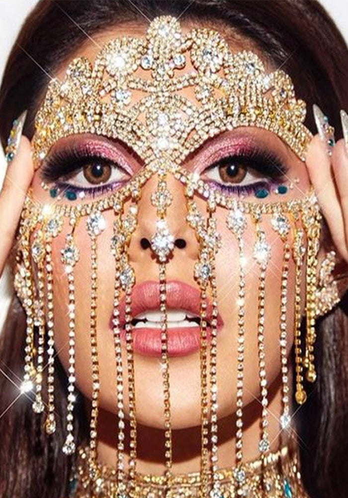 Rhinestone Tassel Mask Fashion Masquerade Face Decoration Exaggerated Diamond Hair Accessories For Women