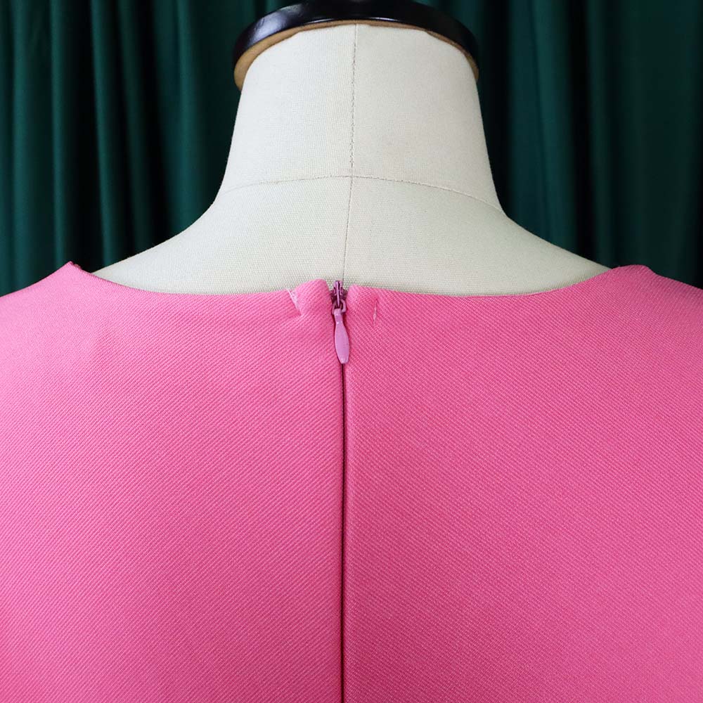 BamBam Women Summer Pink Formal V-neck Cape Sleeve Solid Midi Sheath Office Dress - BamBam