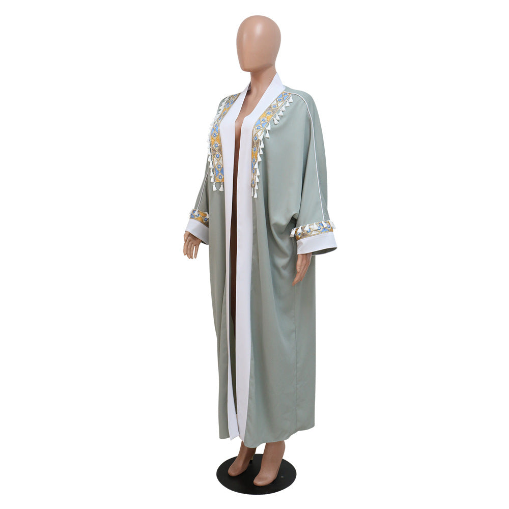 BamBam Autumn characteristic ribbed tassel Casual robe coat - BamBam