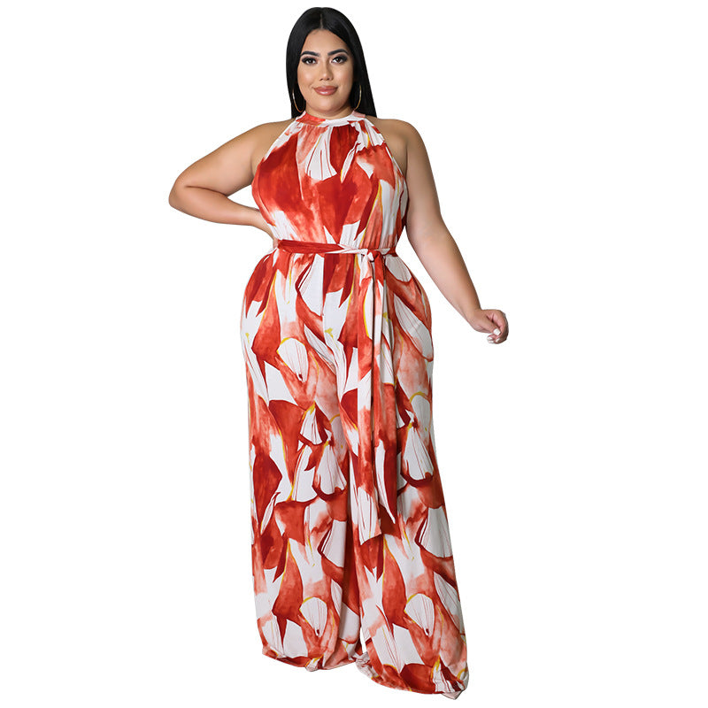 BamBam Plus Size Women Holidays Casual Print Sleeveless Jumpsuit - BamBam Clothing