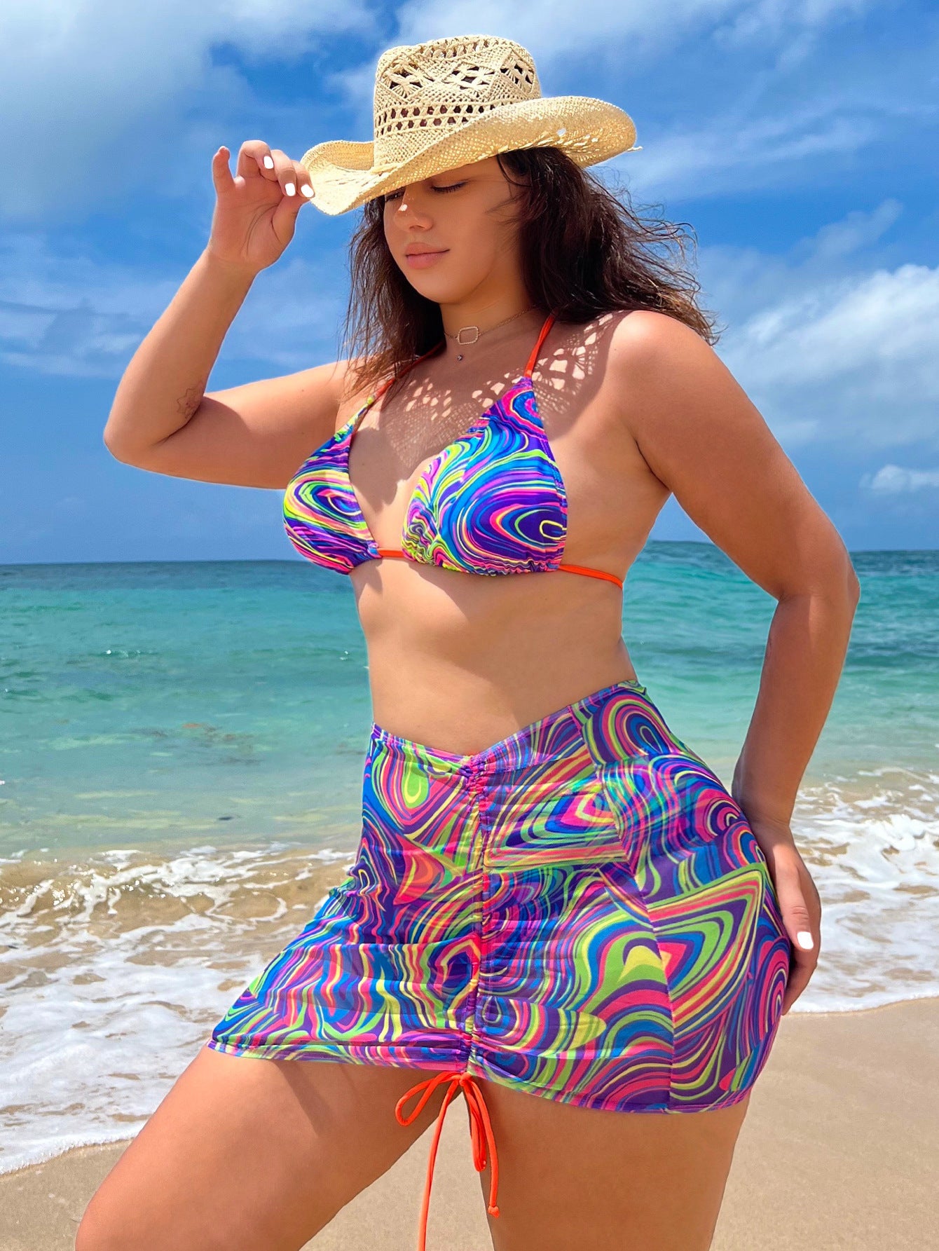 BamBam Sexy Tie Dye Plus Size Three-Piece Bikini Swimsuit Women - BamBam