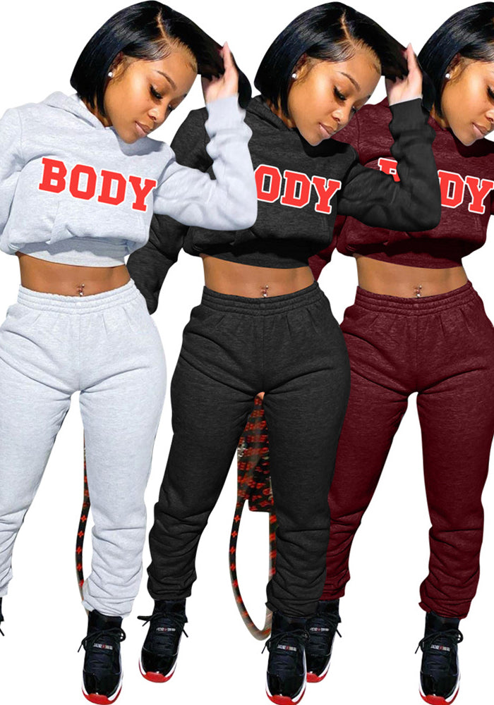 Women's Letter Print Hoodies Hooded Two Piece Tracksuit