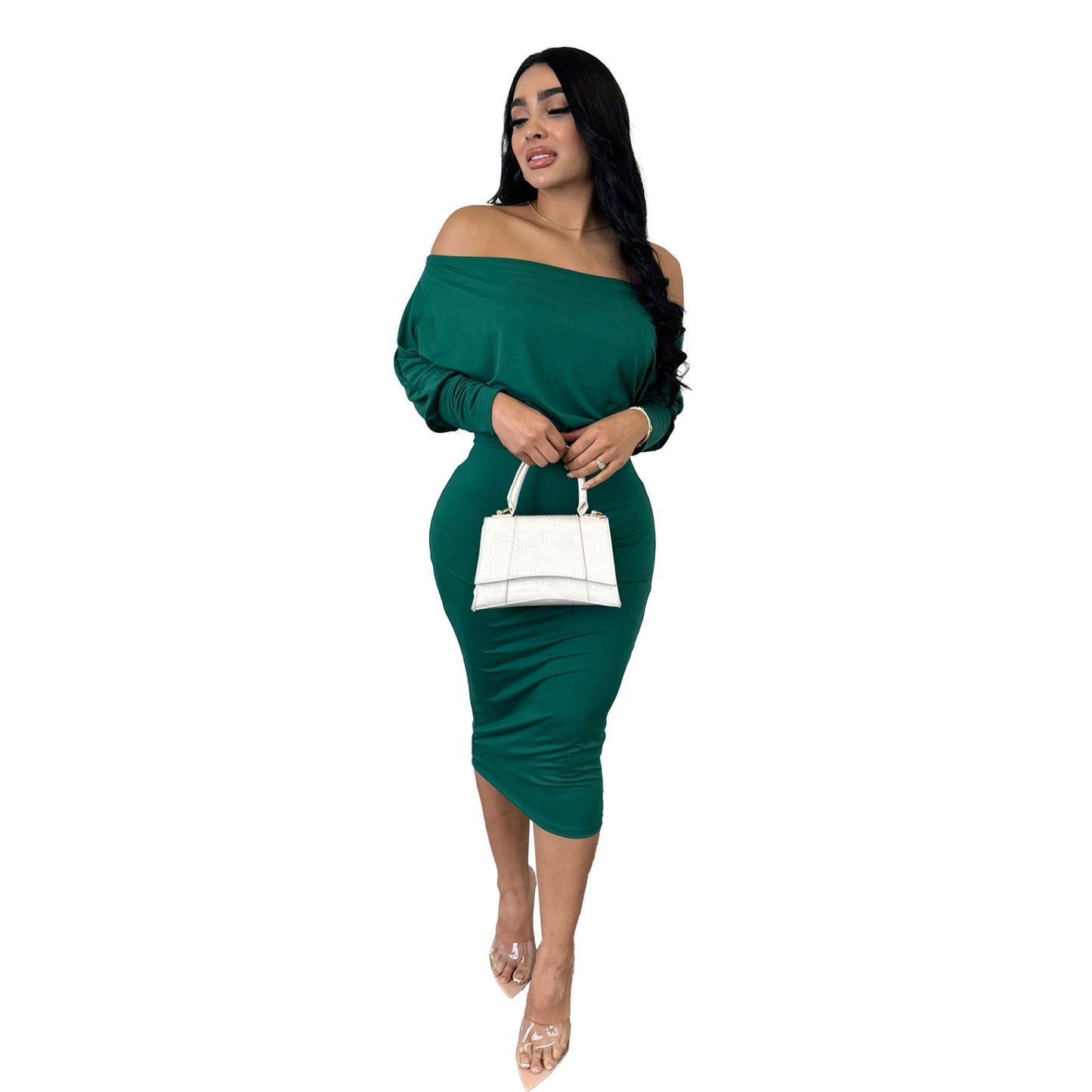 BamBam Solid Color Off Shoulder Two-Piece Skirt Set - BamBam