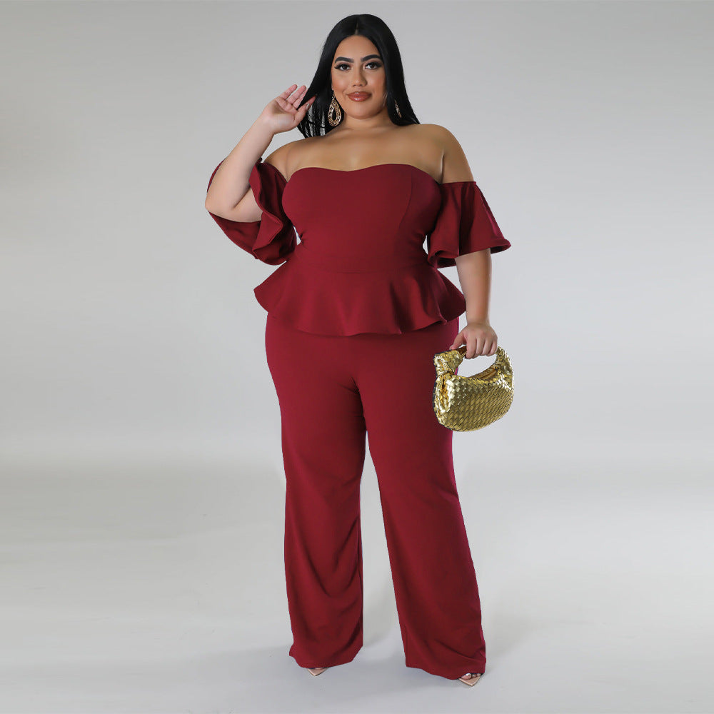 BamBam Women'S Sexy Off-Shoulder Short-Sleeve Wide-Leg Jumpsuit - BamBam Clothing