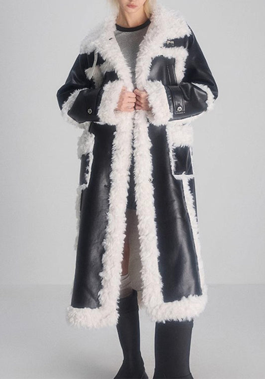 Fur Long Coat Street Lamb Wool Patchwork Winter Leather Coat Women's Trendy High-Quality Warm Jacket