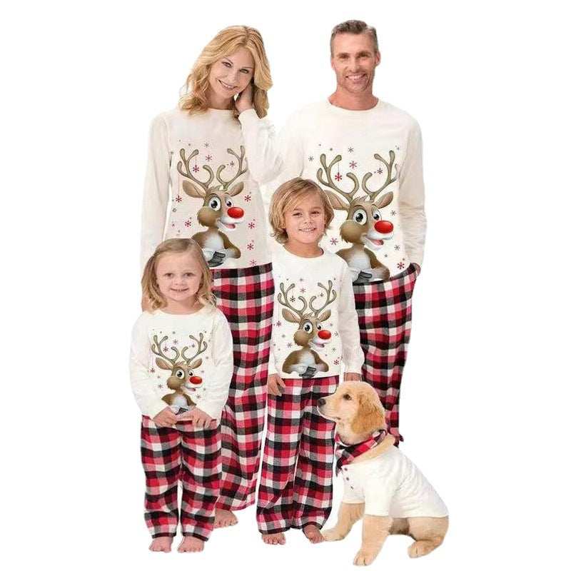 BamBam Parent-Child Clothing Deer Print Round Neck Plaid Christmas Parent-Child Family Suit Autumn Clothing - BamBam