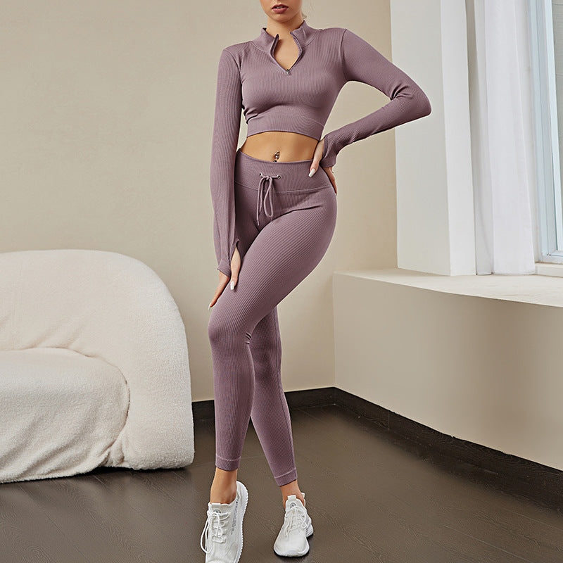 BamBam Yoga Clothing Sports Two-Piece Knitting Butt Lift Seamless Women's Suit Quick-Drying Fitness Clothing Suit For Women - BamBam