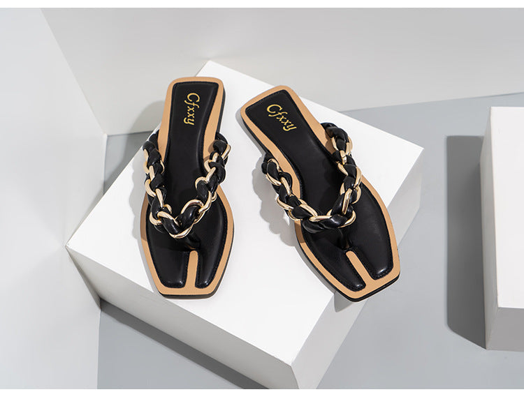BamBam Flip Flops Fashion Chain Slides Plus Size Outdoor Wear Beach Flat Sandals Women's Shoes - BamBam